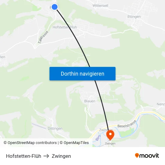 Hofstetten-Flüh to Zwingen map