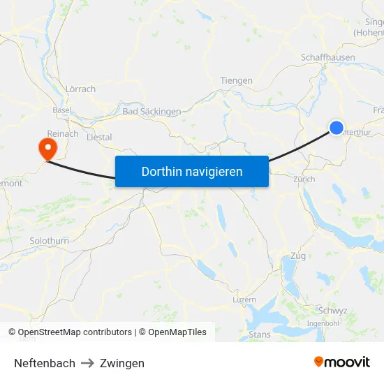 Neftenbach to Zwingen map