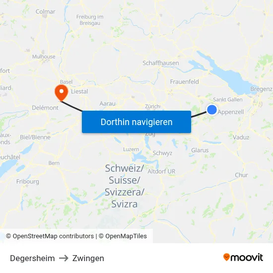 Degersheim to Zwingen map