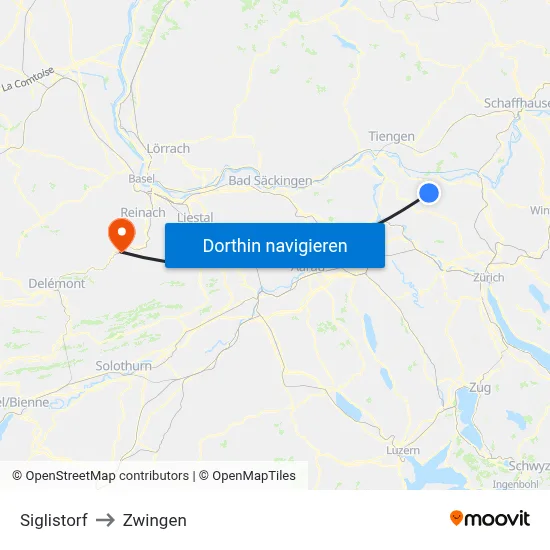 Siglistorf to Zwingen map