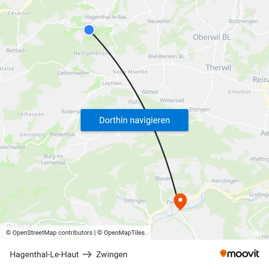 Hagenthal-Le-Haut to Zwingen map
