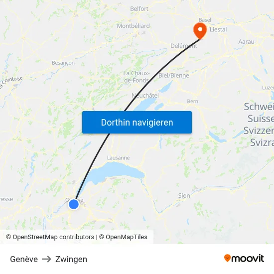 Genève to Zwingen map