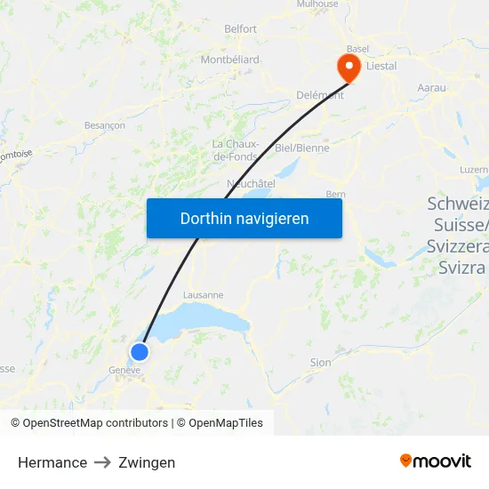 Hermance to Zwingen map