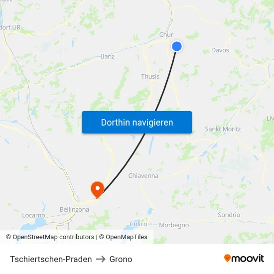 Tschiertschen-Praden to Grono map
