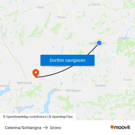 Celerina/Schlarigna to Grono map