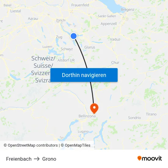 Freienbach to Grono map