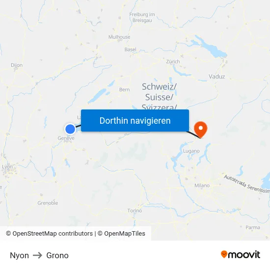 Nyon to Grono map
