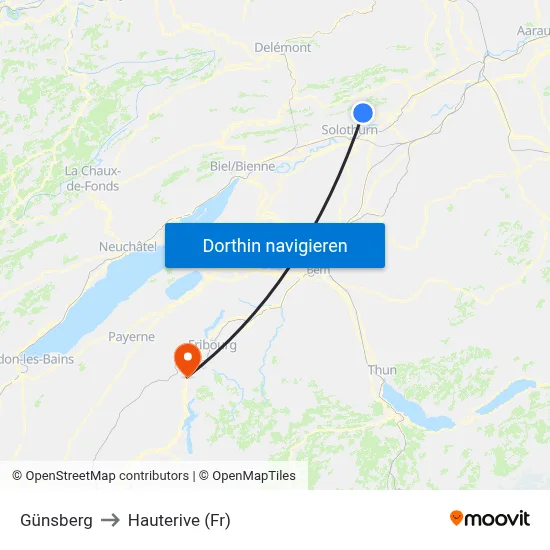 Günsberg to Hauterive (Fr) map