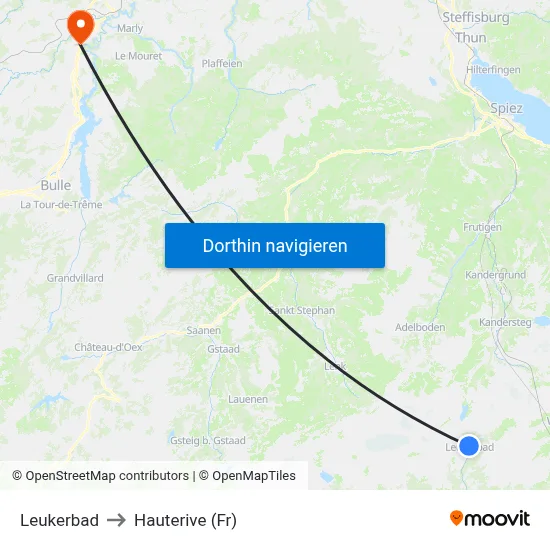 Leukerbad to Hauterive (Fr) map