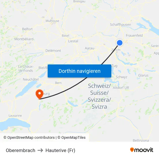 Oberembrach to Hauterive (Fr) map