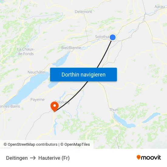 Deitingen to Hauterive (Fr) map