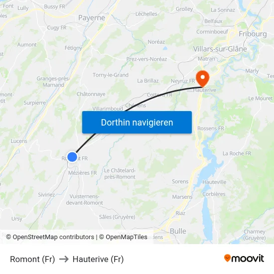 Romont (Fr) to Hauterive (Fr) map