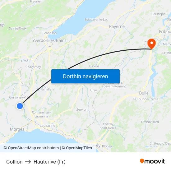 Gollion to Hauterive (Fr) map