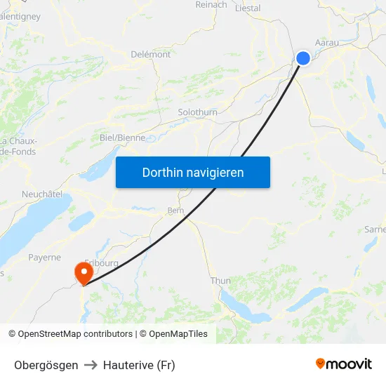 Obergösgen to Hauterive (Fr) map