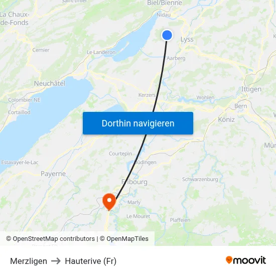 Merzligen to Hauterive (Fr) map