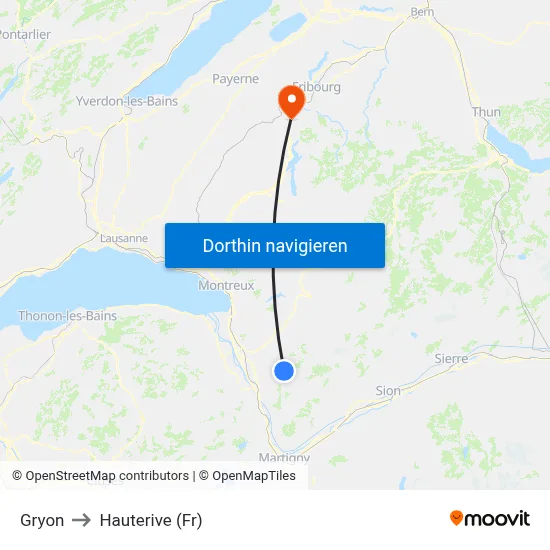 Gryon to Hauterive (Fr) map
