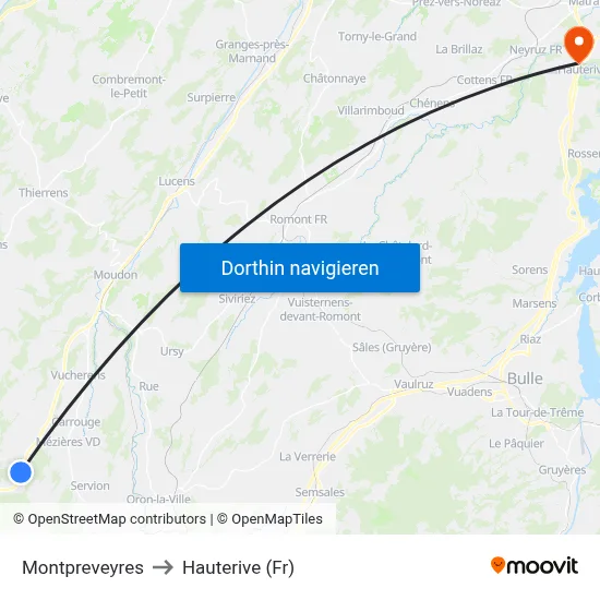 Montpreveyres to Hauterive (Fr) map