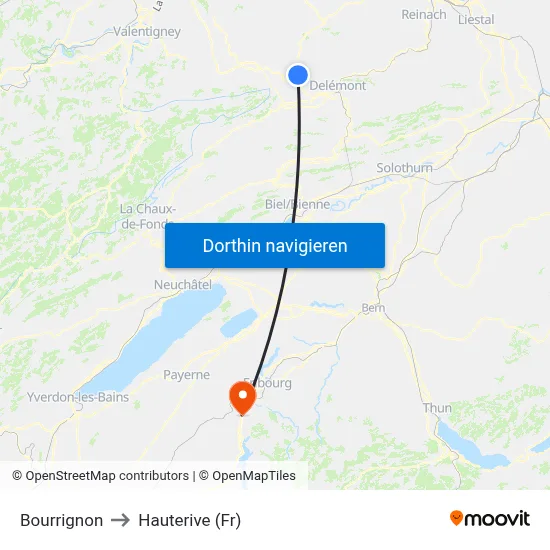 Bourrignon to Hauterive (Fr) map