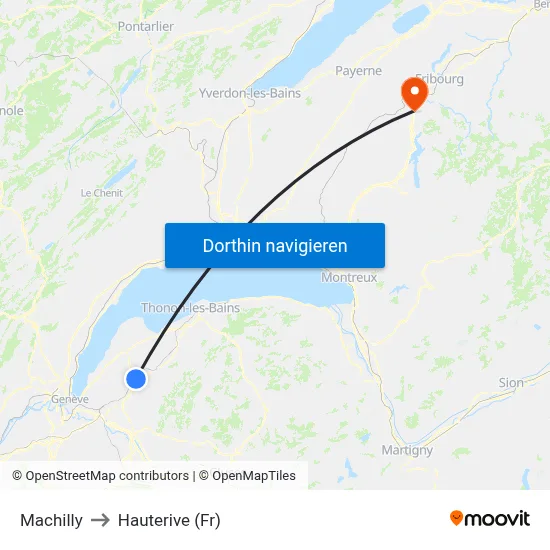 Machilly to Hauterive (Fr) map
