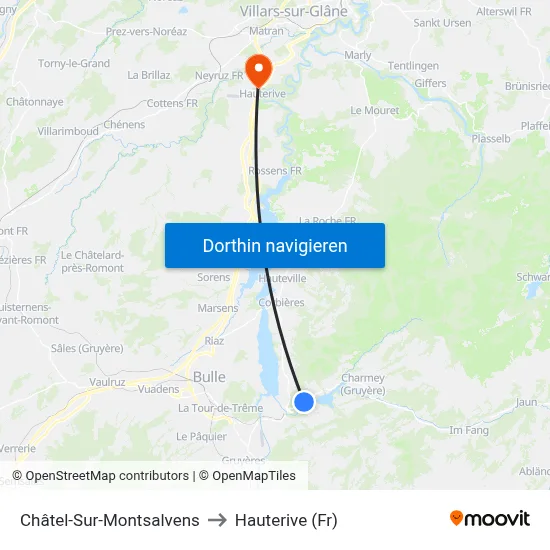 Châtel-Sur-Montsalvens to Hauterive (Fr) map