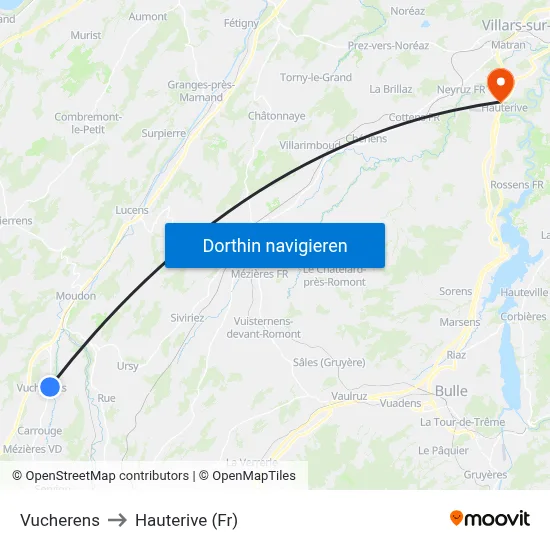 Vucherens to Hauterive (Fr) map