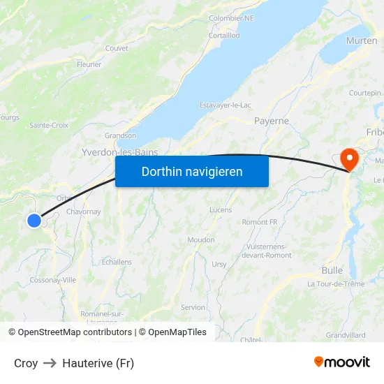 Croy to Hauterive (Fr) map