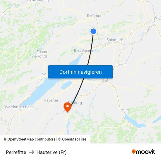 Perrefitte to Hauterive (Fr) map