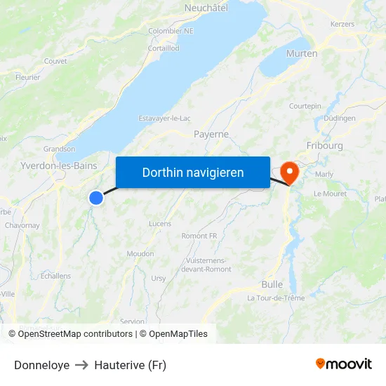 Donneloye to Hauterive (Fr) map