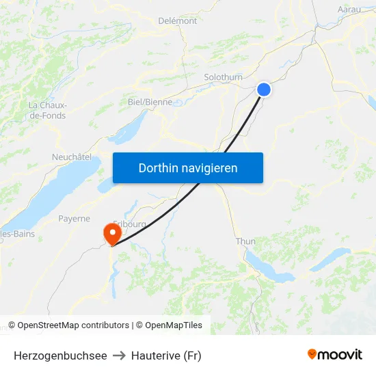 Herzogenbuchsee to Hauterive (Fr) map