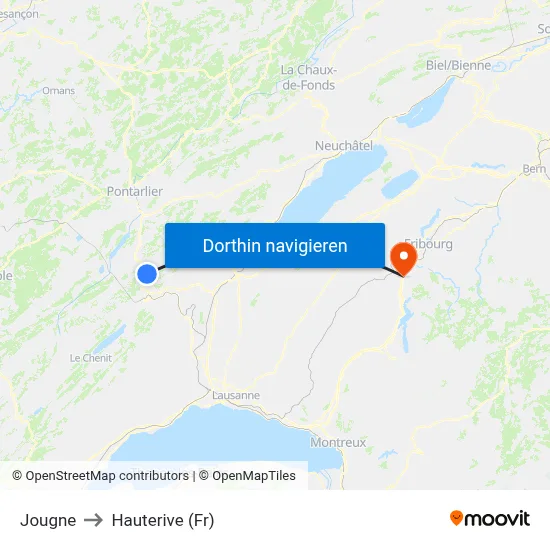 Jougne to Hauterive (Fr) map