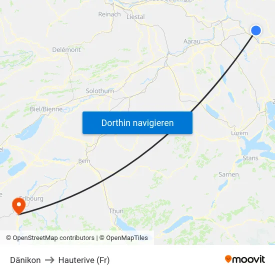 Dänikon to Hauterive (Fr) map