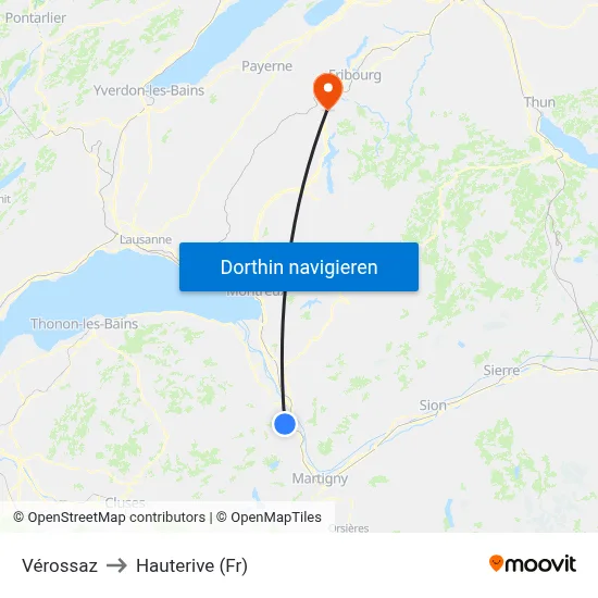 Vérossaz to Hauterive (Fr) map
