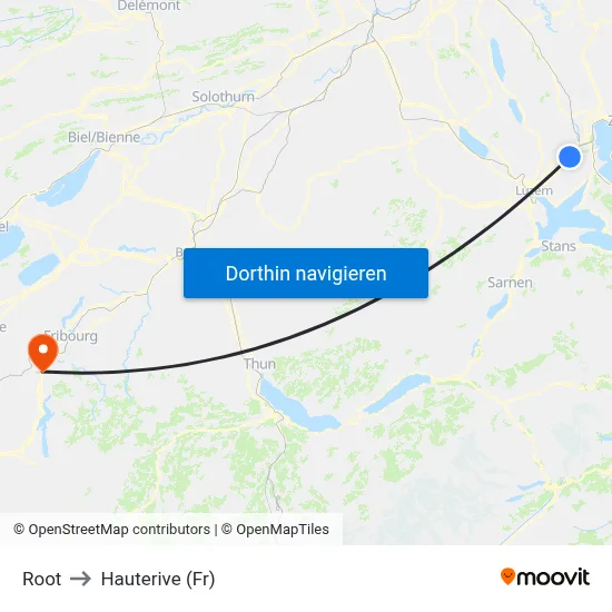 Root to Hauterive (Fr) map