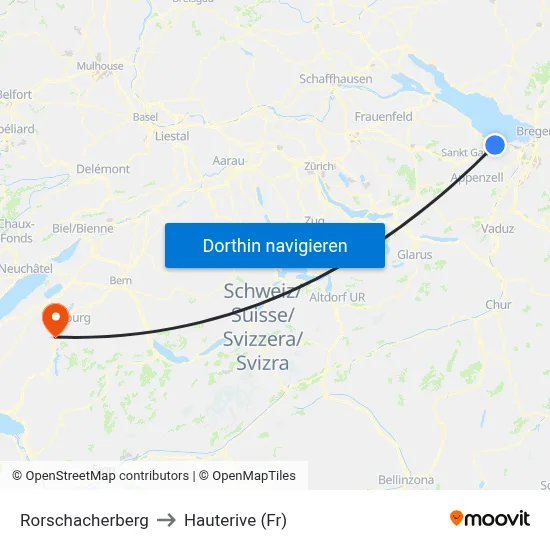 Rorschacherberg to Hauterive (Fr) map