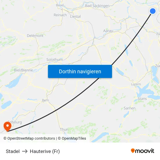 Stadel to Hauterive (Fr) map