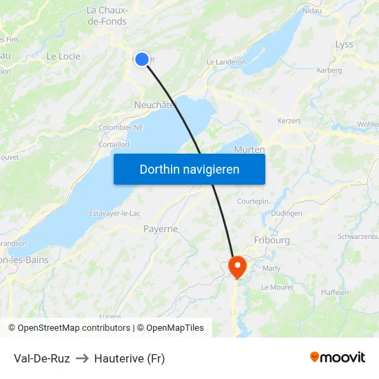 Val-De-Ruz to Hauterive (Fr) map
