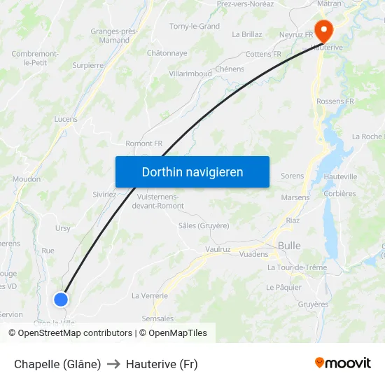 Chapelle (Glâne) to Hauterive (Fr) map