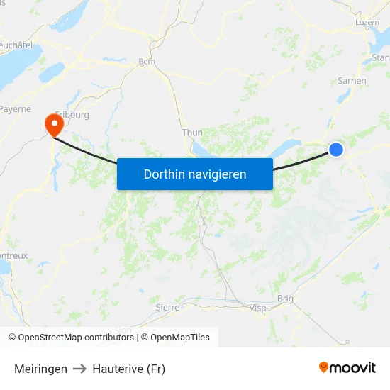 Meiringen to Hauterive (Fr) map