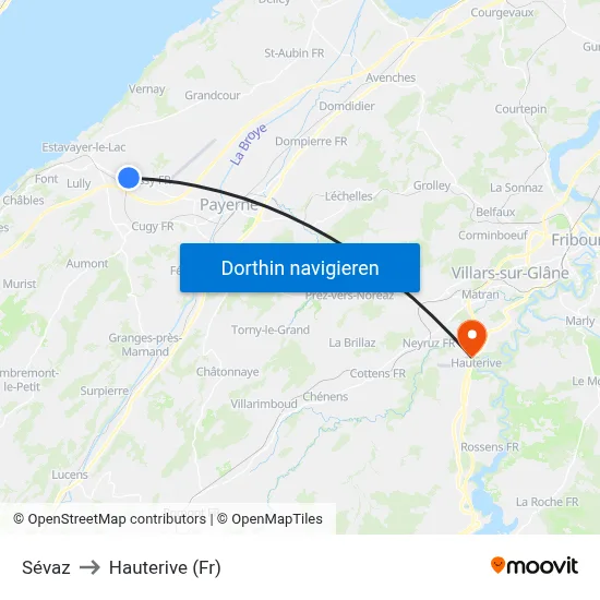 Sévaz to Hauterive (Fr) map
