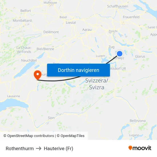 Rothenthurm to Hauterive (Fr) map