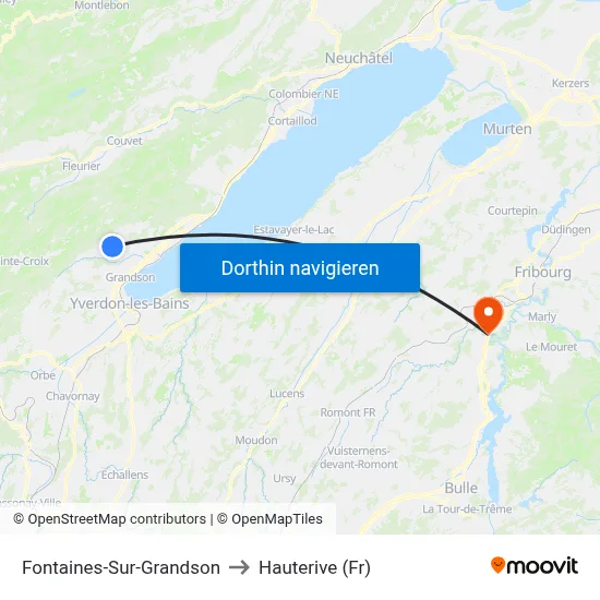 Fontaines-Sur-Grandson to Hauterive (Fr) map