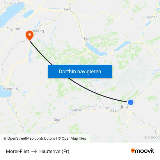 Mörel-Filet to Hauterive (Fr) map