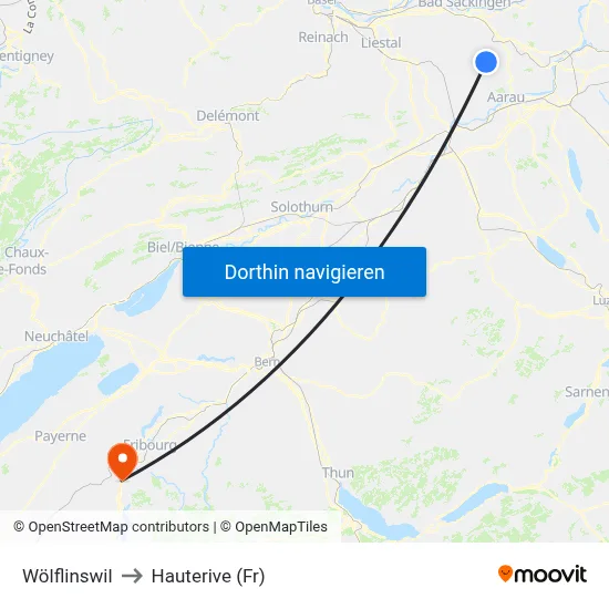 Wölflinswil to Hauterive (Fr) map