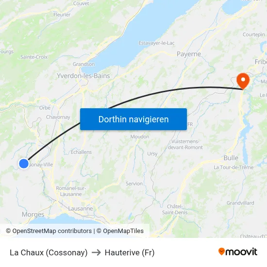 La Chaux (Cossonay) to Hauterive (Fr) map