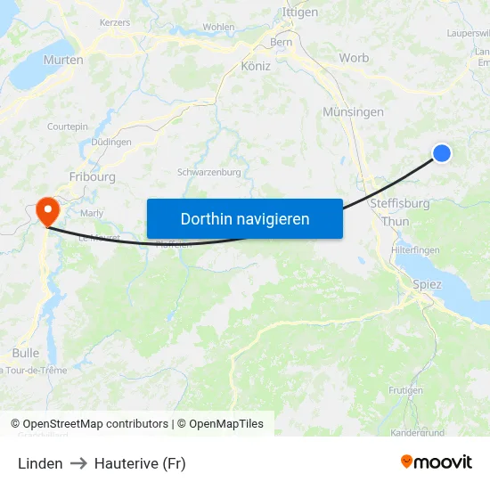 Linden to Hauterive (Fr) map