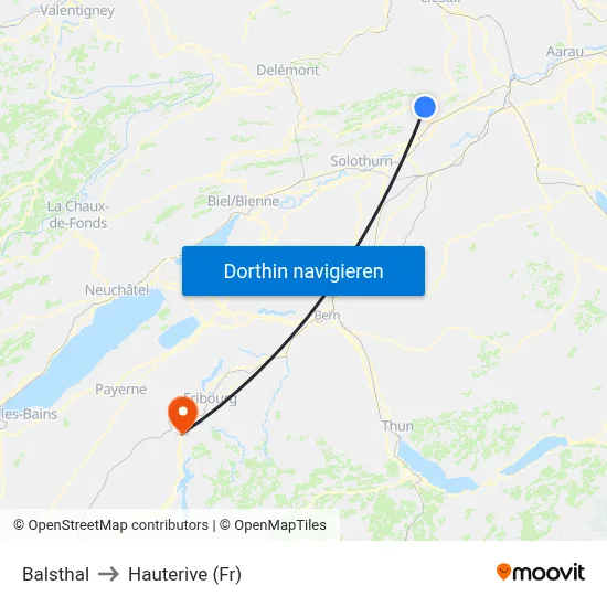 Balsthal to Hauterive (Fr) map