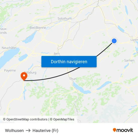 Wolhusen to Hauterive (Fr) map