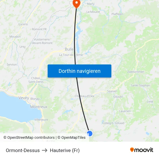 Ormont-Dessus to Hauterive (Fr) map