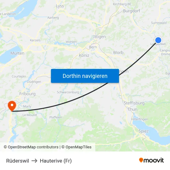 Rüderswil to Hauterive (Fr) map