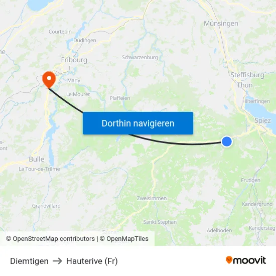 Diemtigen to Hauterive (Fr) map